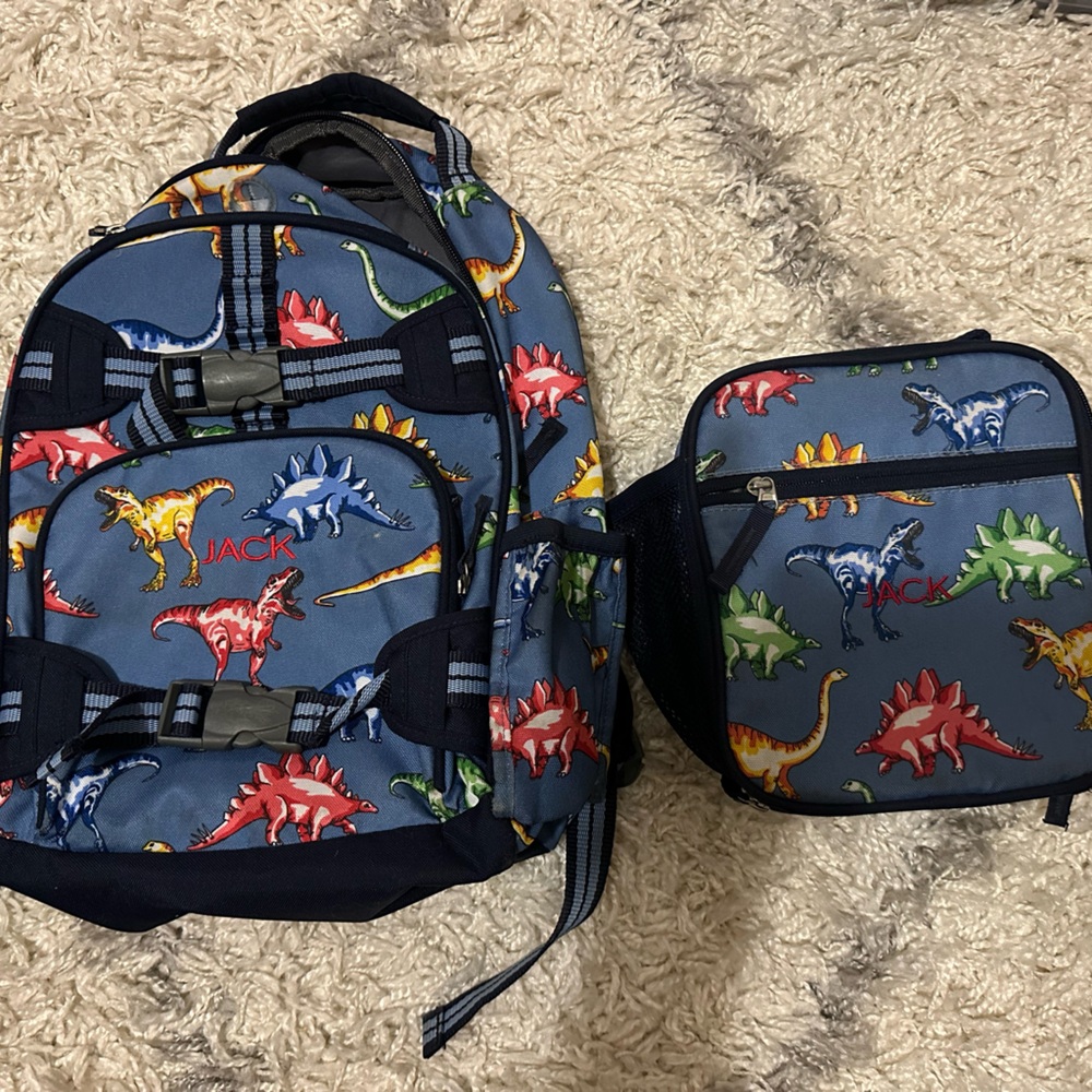 Large Pottery barn kids back pack and lunch box. Monogrammed Jack